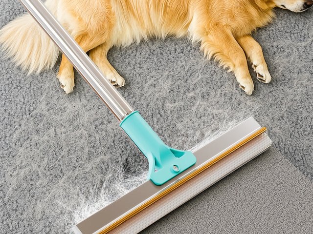 Fido Fave carpet rake lifting pet hair from a rug