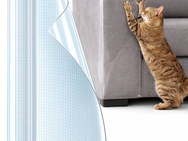 Fido Fave clear anti-scratch furniture protector applied to a sofa