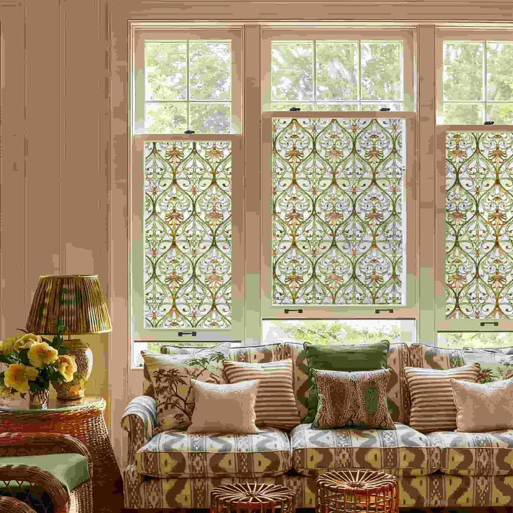 ADD.HERES stained glass window film on a bay window