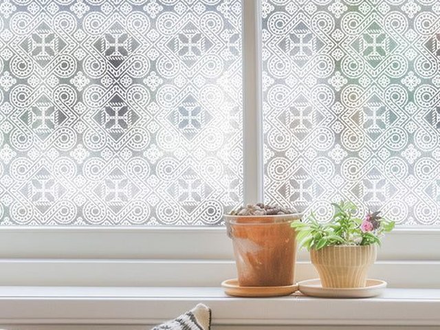 Frosted privacy window film on a kitchen window