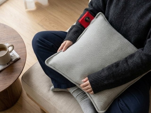 Tozia heated cushion used on a sofa